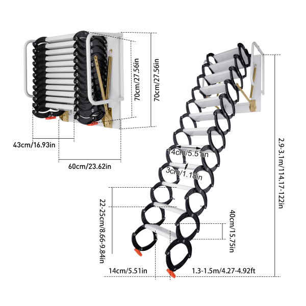 Folding Ladder Loft Stairs, Wall-mounted Attic Telescopic Metal Retractable Ladder Attic Stairs Pull Down For Attics Garages Roofs Basements Folding Ladder Loft Stairs, Wall-mounted Attic Telescopic Metal Retractable Ladder Attic Stairs Pull Down For Attics Garages Roofs Basements