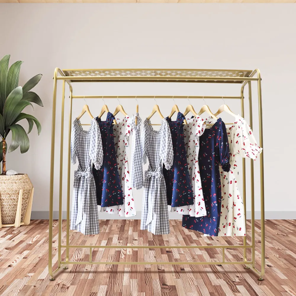 Wedding Rack 1.5M Decorative Wedding Dress Rack Stand Gold Square Double-Tube