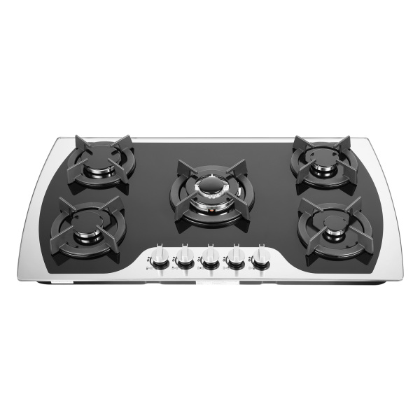 CNCEST 5 Burner 35.4*20.1*2.4in Built-in  Electronic Pulse Ignition Gas Stove Great Tempered Glass Gas Cooktop Black
