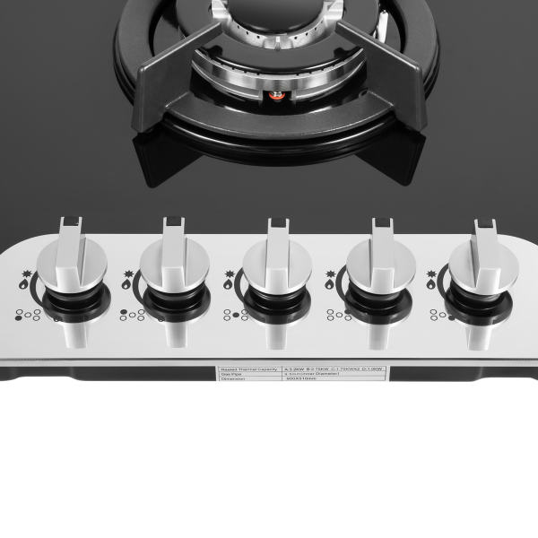 CNCEST 5 Burner 35.4*20.1*2.4in Built-in  Electronic Pulse Ignition Gas Stove Great Tempered Glass Gas Cooktop Black
