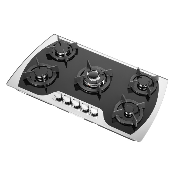 CNCEST 5 Burner 35.4*20.1*2.4in Built-in  Electronic Pulse Ignition Gas Stove Great Tempered Glass Gas Cooktop Black