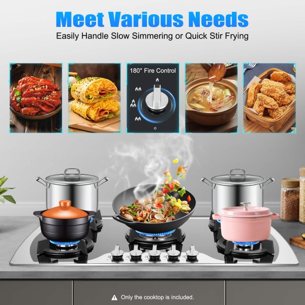 CNCEST 5 Burner 35.4*20.1*2.4in Built-in  Electronic Pulse Ignition Gas Stove Great Tempered Glass Gas Cooktop Black