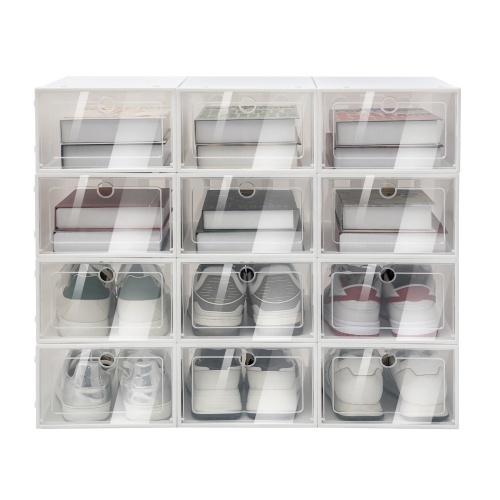 CNCEST 24 Pack Shoe Organizer, Stackable Foldable Shoe Rack Clear Plastic Box Container (White)