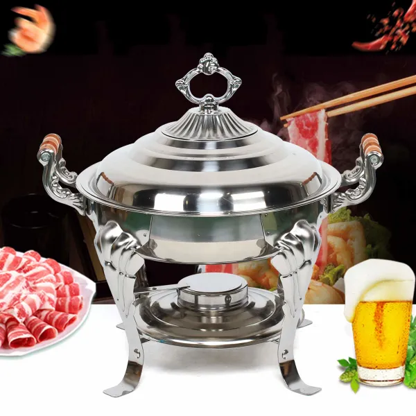 Round Chafing Dish Stainless Steel Warming Trays Hotplate Food Warmer Chafer Insulation w/Lid Durable Food Service Equipment