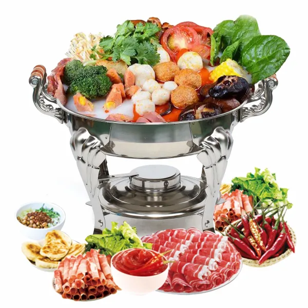 Round Chafing Dish Stainless Steel Warming Trays Hotplate Food Warmer Chafer Insulation w/Lid Durable Food Service Equipment