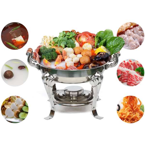 Round Chafing Dish Stainless Steel Warming Trays Hotplate Food Warmer Chafer Insulation w/Lid Durable Food Service Equipment