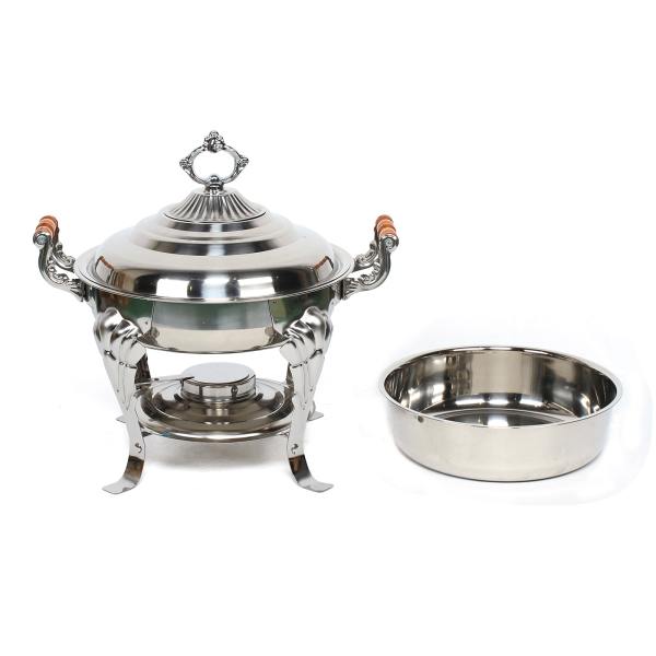 Round Chafing Dish Stainless Steel Warming Trays Hotplate Food Warmer Chafer Insulation w/Lid Durable Food Service Equipment