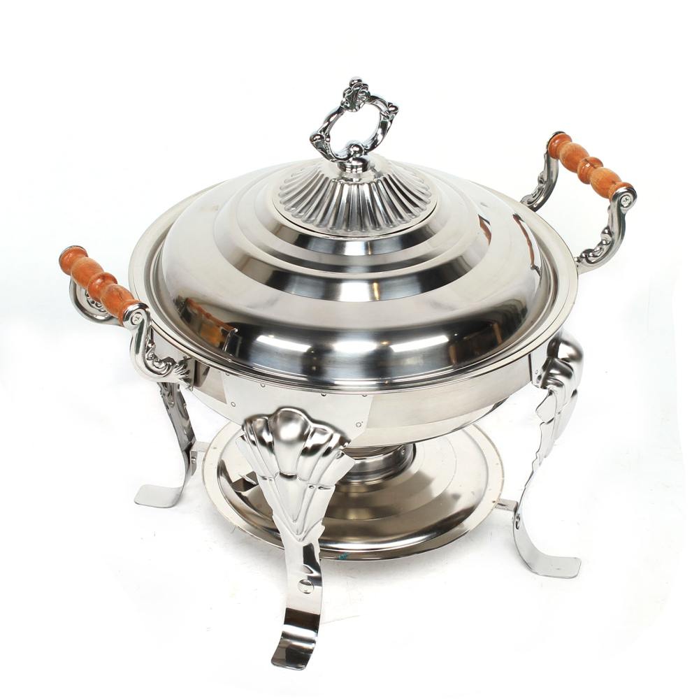 Round Chafing Dish Stainless Steel Warming Trays Hotplate Food Warmer Chafer Insulation w/Lid Durable Food Service Equipment