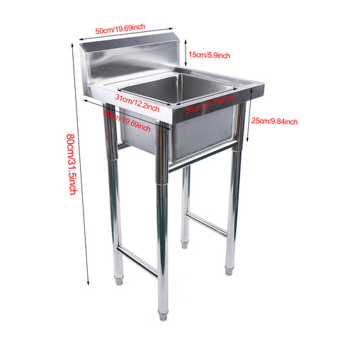 CNCEST 19.69" Commercial Stainless Steel Kitchen Utility Sink - 304 Stainless Steel Kitchen Sink, Catering Sink - Utility Sink
