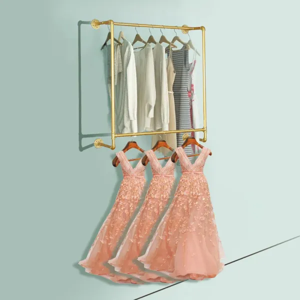 44.5"Industrial Pipe Gold Clothing Rack Wall Mounted,Boutique Retail Garment Rack Wall Display Rack