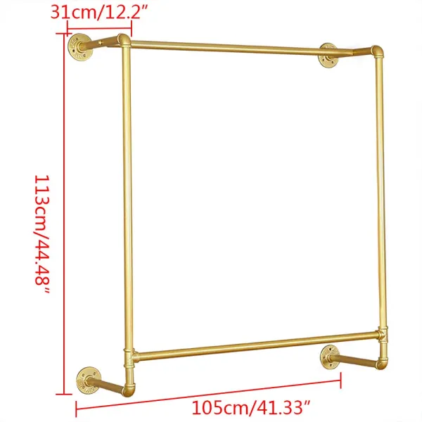 44.5"Industrial Pipe Gold Clothing Rack Wall Mounted,Boutique Retail Garment Rack Wall Display Rack