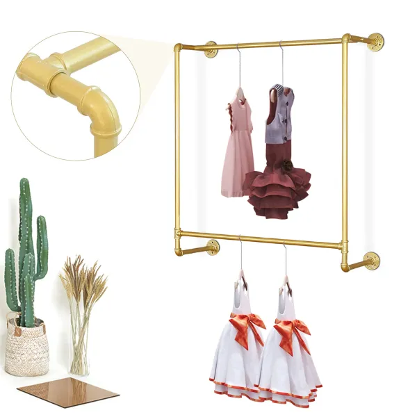 44.5"Industrial Pipe Gold Clothing Rack Wall Mounted,Boutique Retail Garment Rack Wall Display Rack 44.5"Industrial Pipe Gold Clothing Rack Wall Mounted,Boutique Retail Garment Rack Wall Display Rack