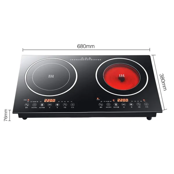 68*38*7.6cm 1200W+1400W Induction Cooker + Ceramic Cooker Electric Double Induction Cooktop 110V LCD Display Induction Hot Plate