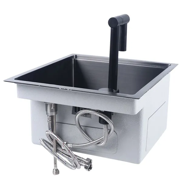 Hidden Kitchen Square Sink Single Bowl Sink Stainless Steel Sink+Folding Faucet