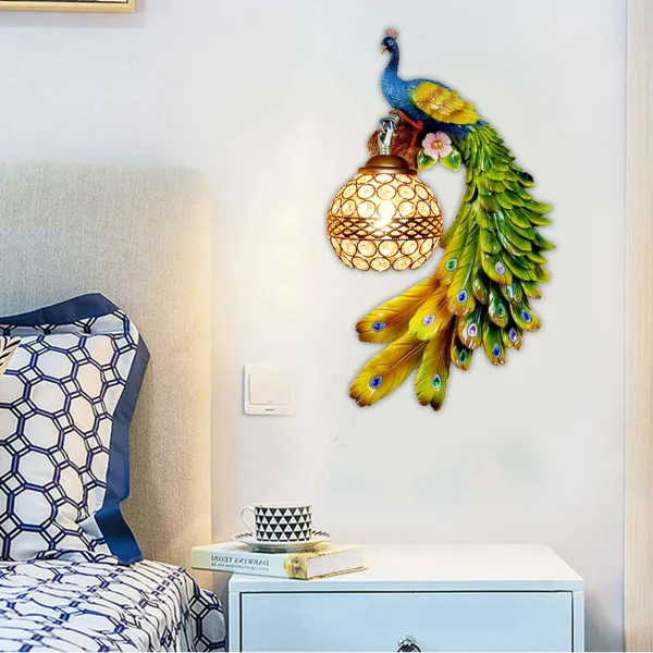 Crystal Wall Lights,Modern Crystal Colour Peacock Wall Lamp Resin Lighting Fixture