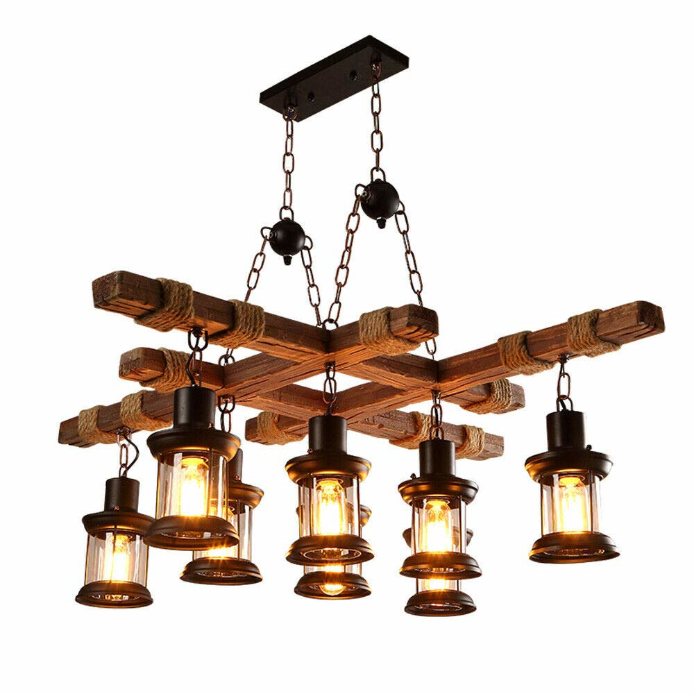 CNCEST Hot-selling Farmhouse Pendant Chandelier 8-Light - Farmhouse Wooden Hanging Island Lighting Fixture