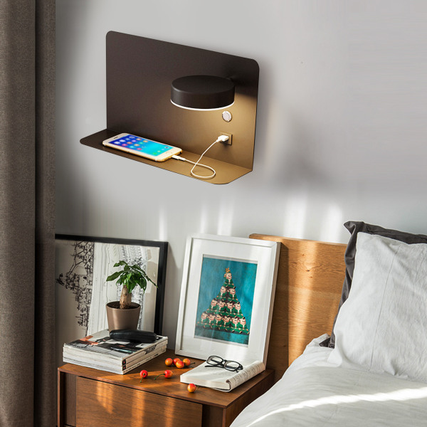Hot Bedside Lamp Reading Lamp LED Wall Lamp with USB Socket Rechargeable with Bookshelf Shelf Suitable For Living Rooms Bedrooms Black Hot Bedside Lamp Reading Lamp LED Wall Lamp with USB Socket Rechargeable with Bookshelf Shelf Suitable For Living Rooms Bedrooms Black