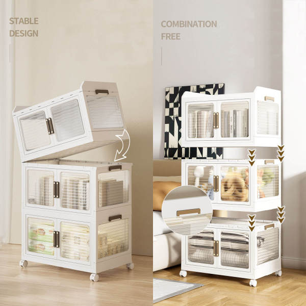 Plastic Collapsible Storage Bins with Lids and Wheels, Stackable Closet Organizers and Storage Cube, Stackable Storage Bins With Doors