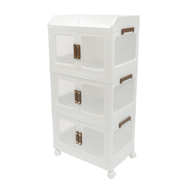 Plastic Collapsible Storage Bins with Lids and Wheels, Stackable Closet Organizers and Storage Cube, Stackable Storage Bins With Doors
