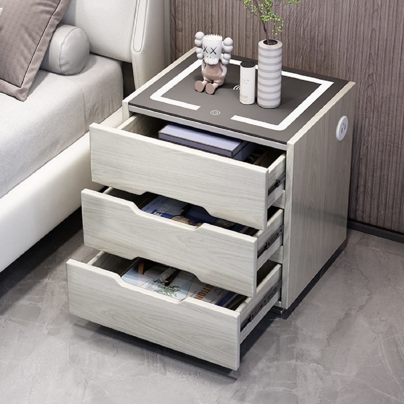 White Nightstand with Wireless Charging Station white-nightstand-with-wireless-charging-station-and-dimmable-led-lights-3-drawers-night-stand-bedside-table-tempered-glass-tabletop-usb-charge