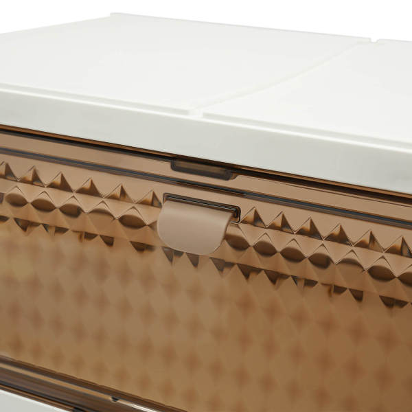 White & Coffee 3-tier Foldable Storage Cabinet, Storage Bins, with Magnetic Diamond Doors - PP&PS Material, for Home Organization