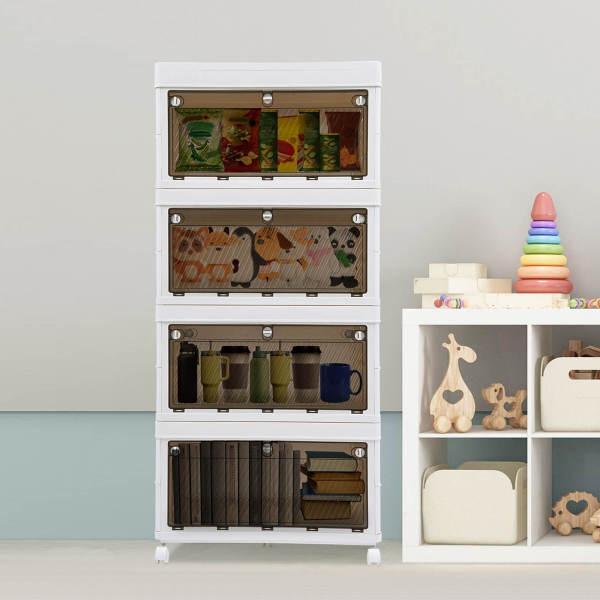 4-Tier Stackable Closet Organizers, Storage Bins with Lids, Stackable Storage Bins with Wheels, 62*38*132cm, for bedroom, kitchen, laundry, dormitory