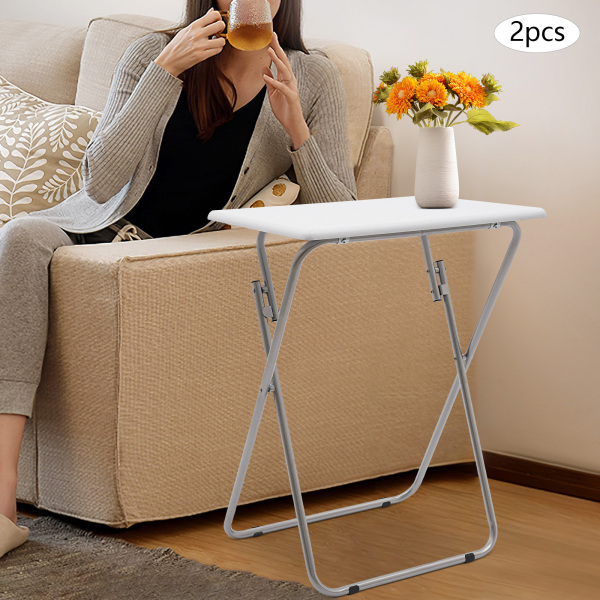 Folding TV Tray Table, TV Dinner Table, Tray Table for  bedrooms, living rooms, classrooms, kitchens - White