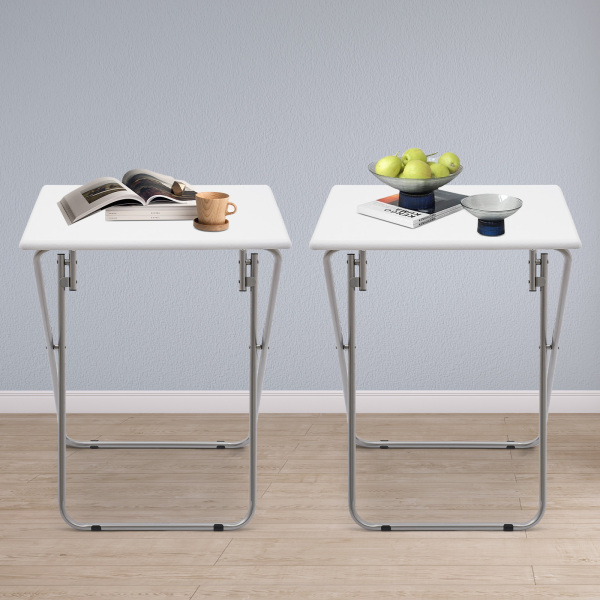 Folding TV Tray Table, TV Dinner Table, Tray Table for  bedrooms, living rooms, classrooms, kitchens - White