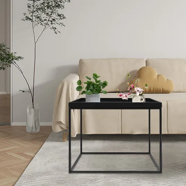 Metal End Table, Sofa Table Small Square Side Tables, Anti-Rust and Waterproof Outdoor & Indoor Snack Table, Frosted Black
