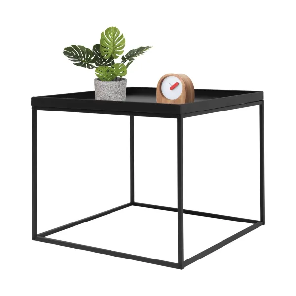 Metal End Table, Sofa Table Small Square Side Tables, Anti-Rust and Waterproof Outdoor & Indoor Snack Table, Frosted Black