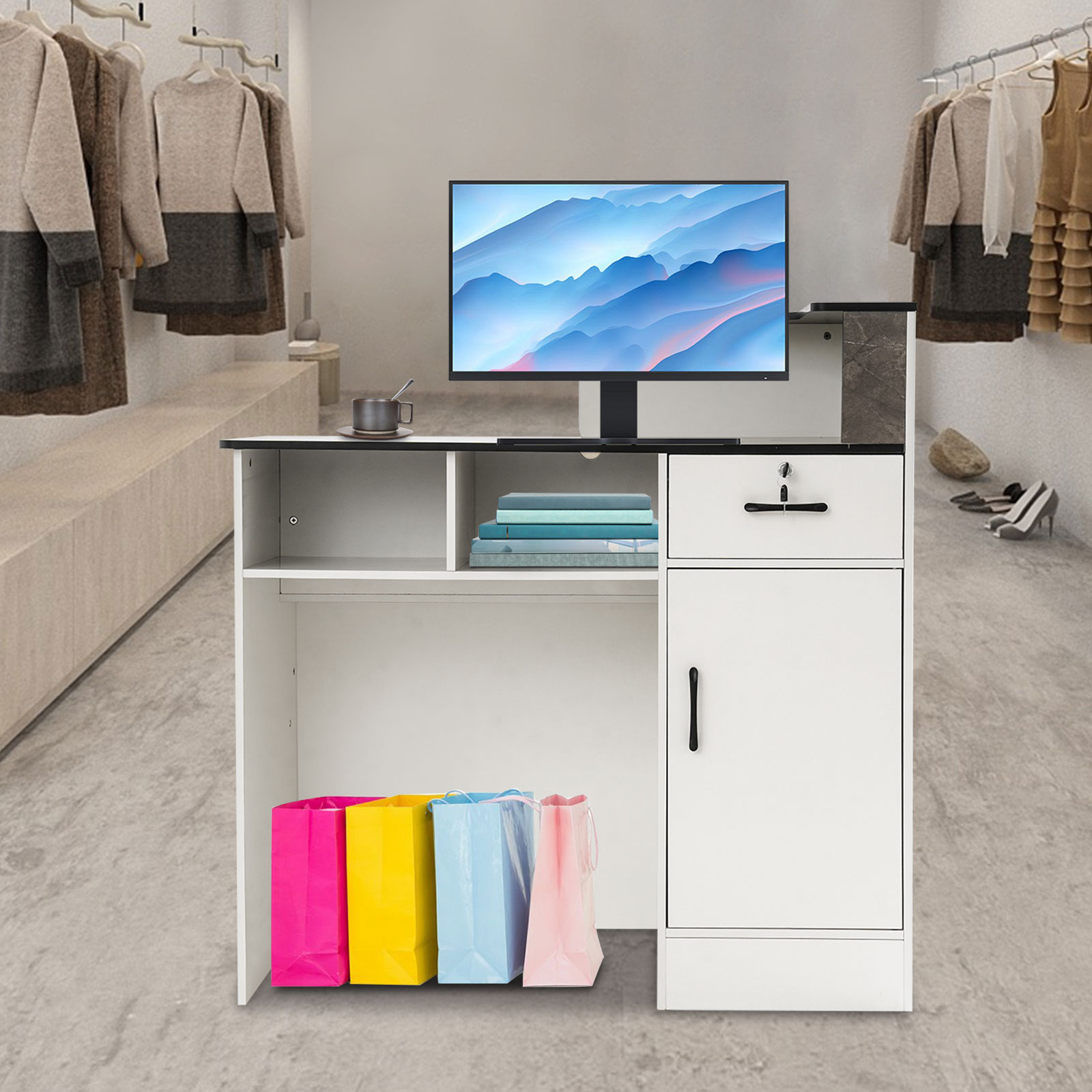 Reception Desk, Reception Desk with a Lockable Drawer, Reception Checkout Counter
