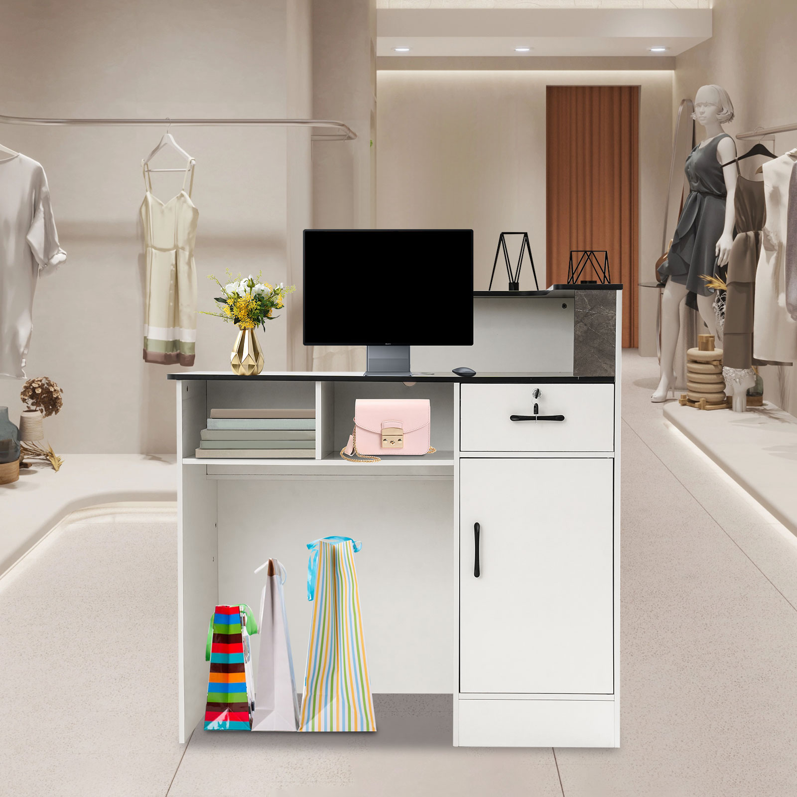 Reception Desk, Reception Desk with a Lockable Drawer, Reception Checkout Counter