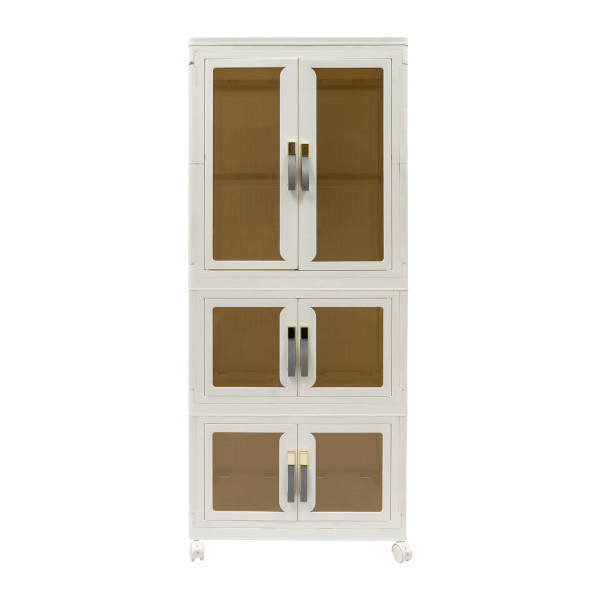 3-Tier White Closet Wardrobe, Foldable Cabinet, Folding Storage Box with Wheels, Large wardrobe + two folding cabinets