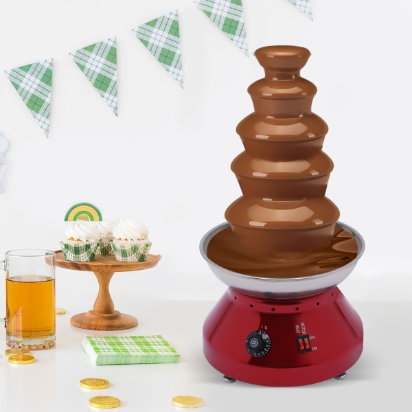 Commercial Chocolate Fountain, 5 Tier 7 lb Capacity Large Commercial Hot Chocolate Fondue Tower Stainless Steel Chocolate Melting Heating Machine Red Commercial Chocolate Fountain, 5 Tier 7 lb Capacity Large Commercial Hot Chocolate Fondue Tower Stainless Steel Chocolate Melting Heating Machine Red