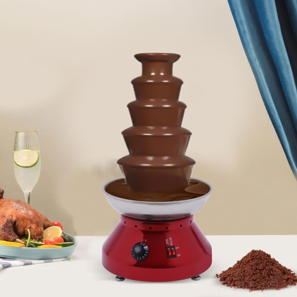 Commercial Chocolate Fountain, 5 Tier 7 lb Capacity Large Commercial Hot Chocolate Fondue Tower Stainless Steel Chocolate Melting Heating Machine Red Commercial Chocolate Fountain, 5 Tier 7 lb Capacity Large Commercial Hot Chocolate Fondue Tower Stainless Steel Chocolate Melting Heating Machine Red
