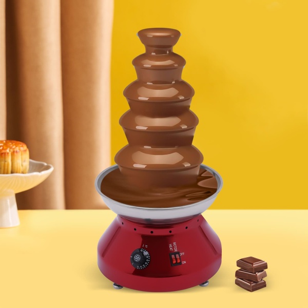 Commercial Chocolate Fountain, 5 Tier 7 lb Capacity Large Commercial Hot Chocolate Fondue Tower Stainless Steel Chocolate Melting Heating Machine Red Commercial Chocolate Fountain, 5 Tier 7 lb Capacity Large Commercial Hot Chocolate Fondue Tower Stainless Steel Chocolate Melting Heating Machine Red