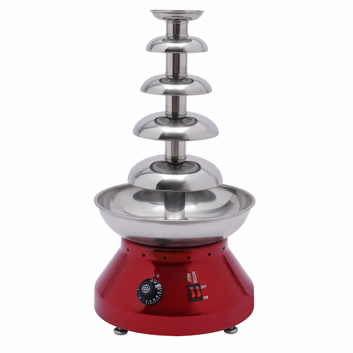 Commercial Chocolate Fountain, 5 Tier 7 lb Capacity Large Commercial Hot Chocolate Fondue Tower Stainless Steel Chocolate Melting Heating Machine Red