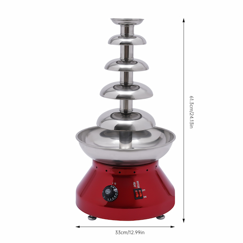 Commercial Chocolate Fountain, 5 Tier 7 lb Capacity Large Commercial Hot Chocolate Fondue Tower Stainless Steel Chocolate Melting Heating Machine Red