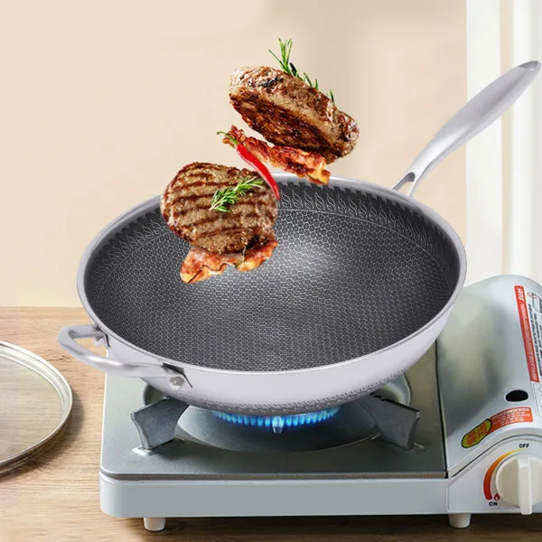 Wok Pan with Lid, Stainless Steel Wok 12 Inch, Woks & Stir-fry Pans with Honeycomb Coating, Nonstick Wok with Lid Wok Pan with Lid, Stainless Steel Wok 12 Inch, Woks & Stir-fry Pans with Honeycomb Coating, Nonstick Wok with Lid