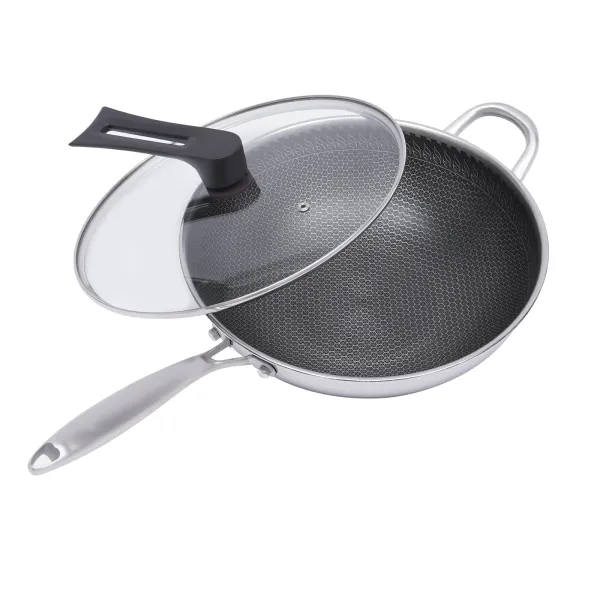 Wok Pan with Lid, Stainless Steel Wok 12 Inch, Woks & Stir-fry Pans with Honeycomb Coating, Nonstick Wok with Lid Wok Pan with Lid, Stainless Steel Wok 12 Inch, Woks & Stir-fry Pans with Honeycomb Coating, Nonstick Wok with Lid