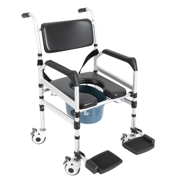 Shower Chair with Wheels, Folding Shower Chair, Height Adjustable Shower Chair Black, Silver