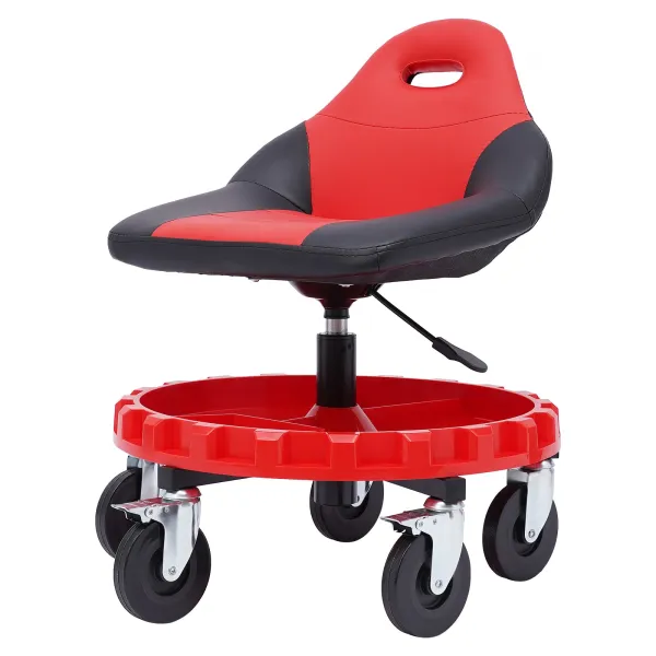 Shop Stool, 220 LBS Rolling Garage Stool, 23.62in to 30.7in Adjustable Height Mobile Rolling Gear Seat