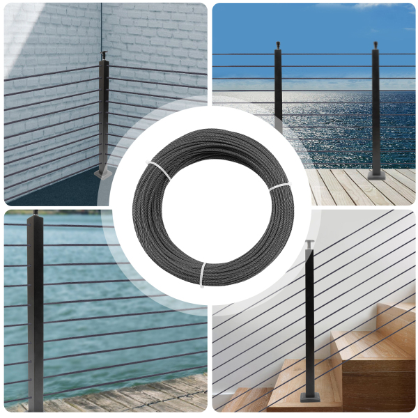 7 × 7 Strands Cable Rope, Black 316 Stainless Steel Cable Rope, 150ft Cable Rope for Railing System