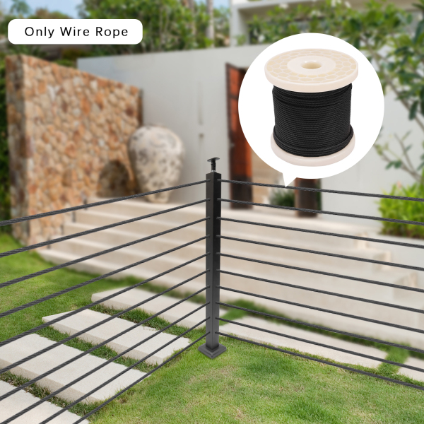 7 × 7 Strands Cable Rope, Black 316 Stainless Steel Cable Rope, 220ft Cable Rope for Railing System
