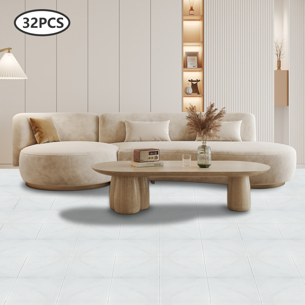 Wood Laminate Flooring, Livingroom Stick on Floor Tiles, Waterproof Peel and Stick Floor Tile(White Marble）