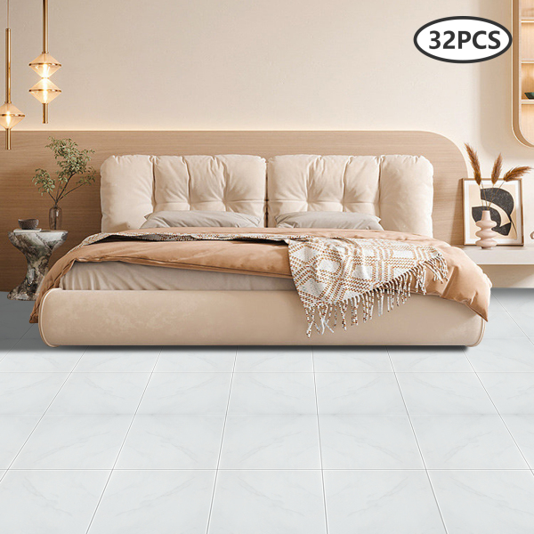 Wood Laminate Flooring, Livingroom Stick on Floor Tiles, Waterproof Peel and Stick Floor Tile(White Marble）