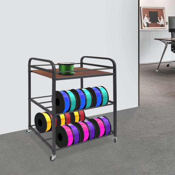 3-tier Storage Rack with Wheels, Filament Spool Holders Rack, Printer Filament Storage Rack - Brown Wooden Board