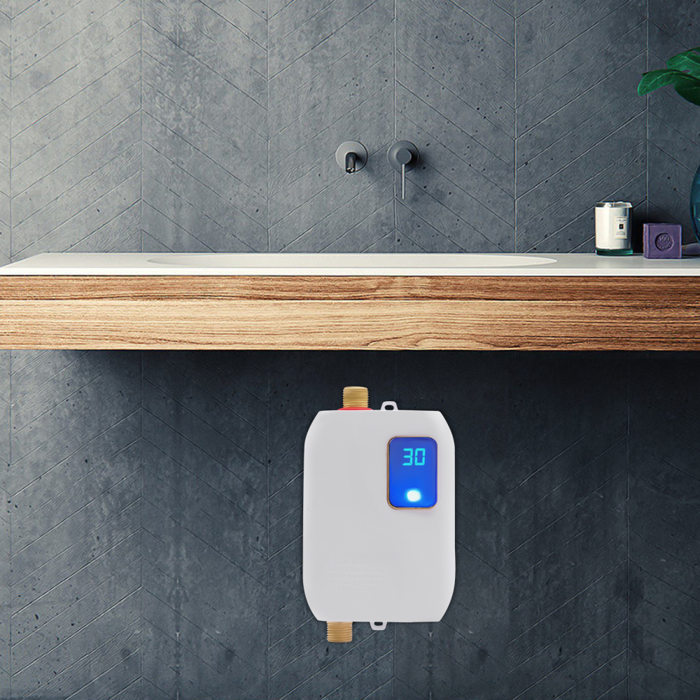 3000W 110V Tankless Water Heater Electric Whole House Instant Hot On Demand Shelf Wall Floor Mounting
