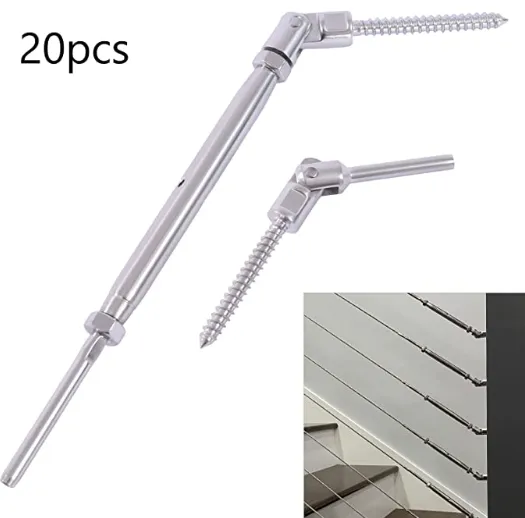 20pcs Cable Railing Kit, 1/8" 316 Stainless Steel Cable Railing Hardware Kit Polished Adjustable Stairs Deck 20 Cable Lines
