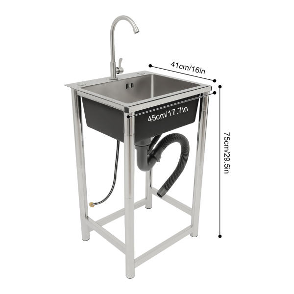 45*40*22cm Free Standing Utility Sink, Single Bowl Commercial Sink, Restaurant Kitchen Sink